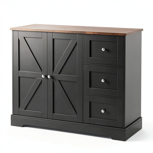 HOCSOK Credenza Salvaspazio per Cucina con Cassetti e Ripiani, Mobile Contenitore Multifunzione, Design Elegante in Legno, Colori Nero e Marrone, 40x105x81cm