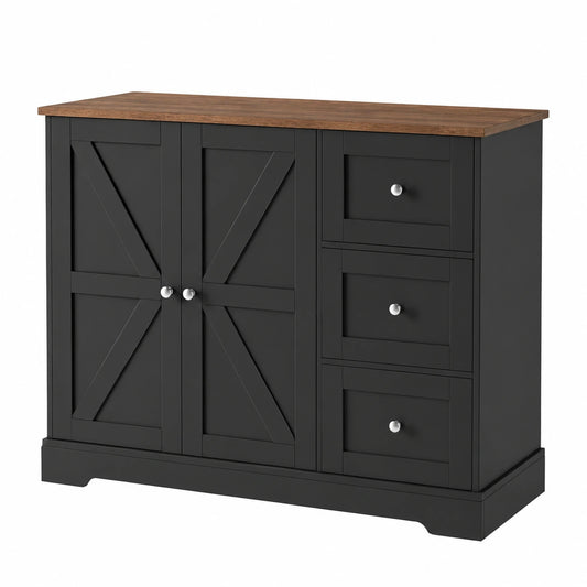 HOCSOK Credenza Salvaspazio per Cucina con Cassetti e Ripiani, Mobile Contenitore Multifunzione, Design Elegante in Legno, Colori Nero e Marrone, 40x105x81cm