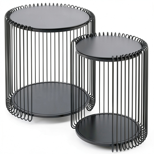 Set di Tavolini d'Appoggio Minimalisti KARE Design, Nero, 2 Pezzi, con Ripiani in Vetro Colorato